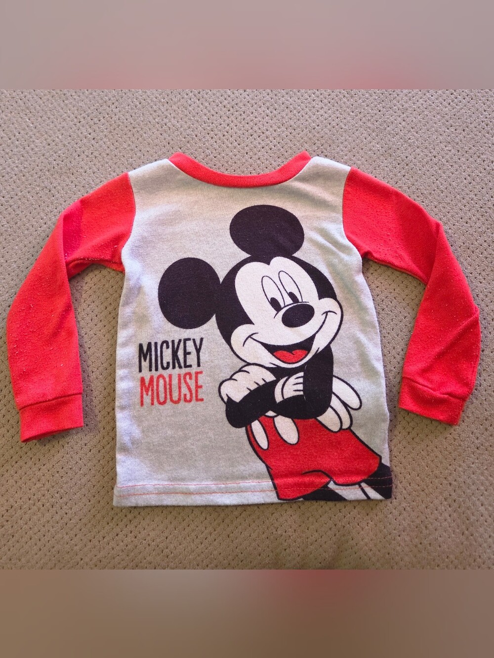 Disney Junior Mickey Mouse Long Sleeves Red & Gray PJ Top Snug-Fit Pajama Top 2T